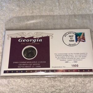 Collectible, 1999 Commemorative Cover featuring the Georgia State Quarter.